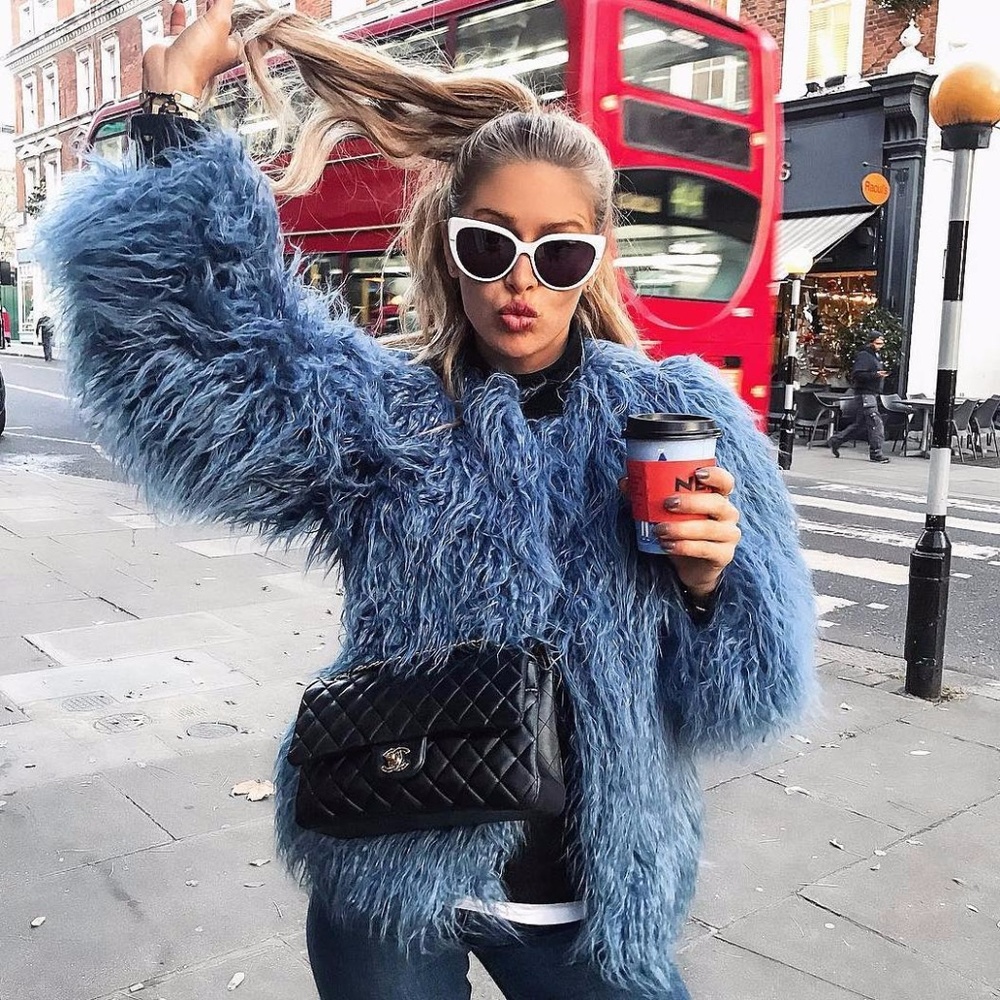 Storets Mila Blue Faux Fur Coat